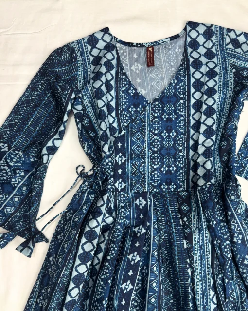 Blue Aztec-Print Cotton Kurti-Top - Image 2