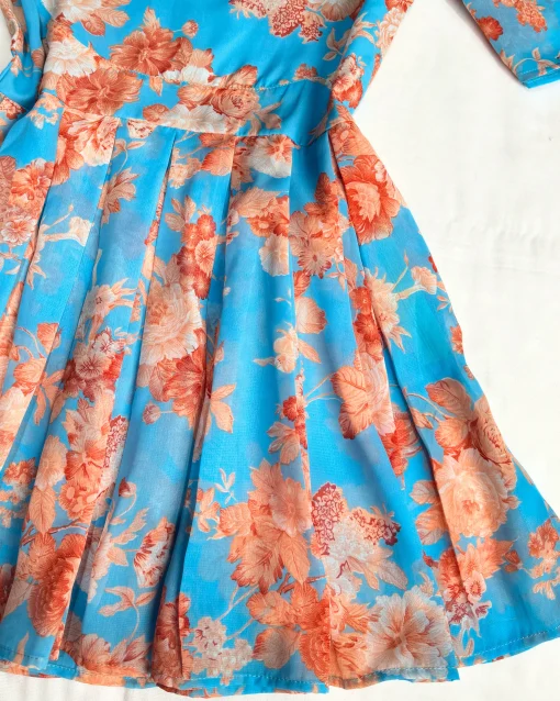 Sky-Blue Floral-Print Georgette Kurti-Top - Image 3