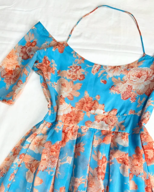 Sky-Blue Floral-Print Georgette Kurti-Top - Image 2