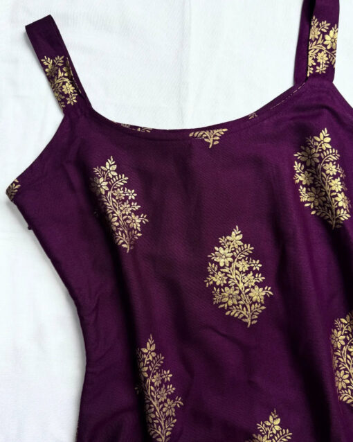 Wine Foil-Print Cotton Sleeve-less Kurti-Top - Image 2