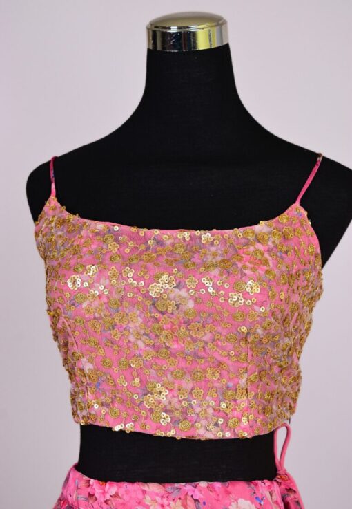 Pink Organza Digital Print Lehenga Skirt Blouse Cape Set - Image 2