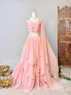 Baby-Pink Georgette Layered Lehenga Skirt Blouse Dupatta Set