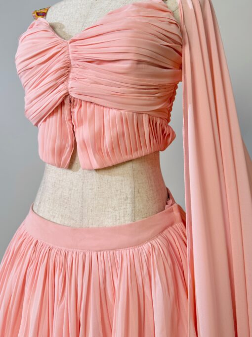 Baby-Pink Georgette Layered Lehenga Skirt Blouse Dupatta Set - Image 3
